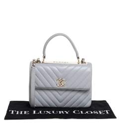 Pre Owned Chanel Grey Chevron Leather Small Trendy CC Flap Top Handle Bag