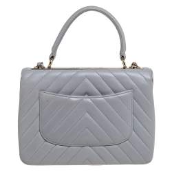 Pre Owned Chanel Grey Chevron Leather Small Trendy CC Flap Top Handle Bag