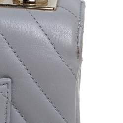 Pre Owned Chanel Grey Chevron Leather Small Trendy CC Flap Top Handle Bag