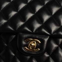 Pre Owned حقيبة شانيل قلاب مزدوج كلاسيكية متوسطة جلد مبطن سوداء