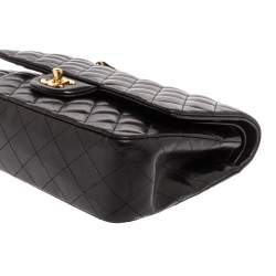Pre Owned حقيبة شانيل قلاب مزدوج كلاسيكية متوسطة جلد مبطن سوداء