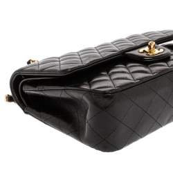 Pre Owned حقيبة شانيل قلاب مزدوج كلاسيكية متوسطة جلد مبطن سوداء