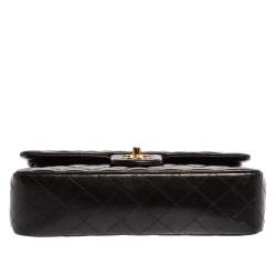 Pre Owned حقيبة شانيل قلاب مزدوج كلاسيكية متوسطة ج لد مبطن سوداء