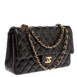 Pre Owned حقيبة شانيل قلاب مزدوج كلاسيكية متوسطة جلد مبطن سوداء