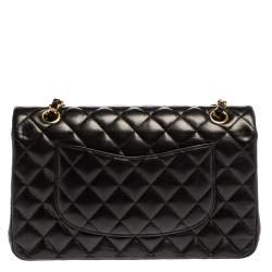 Pre Owned حقيبة شانيل قلاب مزدوج كلاسيكية متوسطة جلد مبطن سوداء