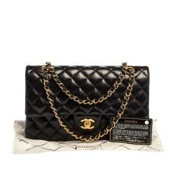 Pre Owned حقيبة شانيل قلاب مزدوج كلاسيكية متوسطة جلد مبطن سوداء