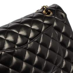 Pre Owned حقيبة شانيل قلاب مزدوج كلاسيكية متوسطة جلد مبطن سوداء