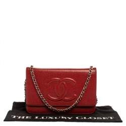 Chanel Red Caviar Leather CC Timeless Wallet On Chain