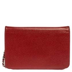 Chanel Red Caviar Leather CC Timeless Wallet On Chain
