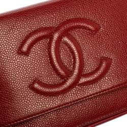 Chanel Red Caviar Leather CC Timeless Wallet On Chain