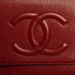 Chanel Red Caviar Leather CC Timeless Wallet On Chain
