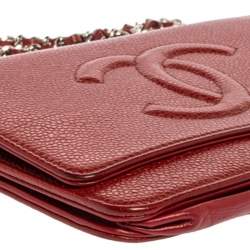 Chanel Red Caviar Leather CC Timeless Wallet On Chain