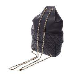 Pre Owned Chanel Black Quilted Lambskin Leather Backpack
