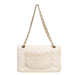 مملوكة مسبقًا Chanel Off White/Gold Quilted Tweed Medium Classic Double Flap Bag