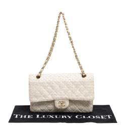 مملوكة مسبقًا Chanel Off White/Gold Quilted Tweed Medium Classic Double Flap Bag