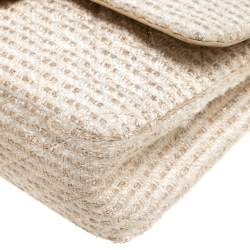 مملوكة مسبقًا Chanel Off White/Gold Quilted Tweed Medium Classic Double Flap Bag