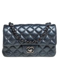 Pre Owned Chanel Metallic Dark Blue Quilted Leather New Mini Classic Single Flap Bag