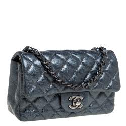 Pre Owned Chanel Metallic Dark Blue Quilted Leather New Mini Classic Single Flap Bag