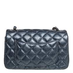 Pre Owned Chanel Metallic Dark Blue Quilted Leather New Mini Classic Single Flap Bag