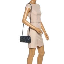 Pre Owned Chanel Metallic Dark Blue Quilted Leather New Mini Classic Single Flap Bag
