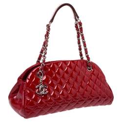 Chanel Red Quilted Patent Leather Just Mademoiselle Bowler Bag