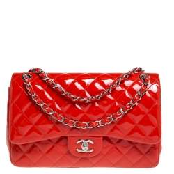 Chanel Orange Quilted Patent Leather Classic Jumbo Double Flap Bag -  Yoogi's Closet