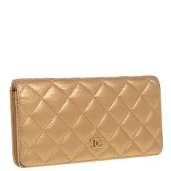 Chanel Metallic Gold Quilted Caviar Leather CC Yen Wallet