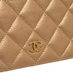 Chanel Metallic Gold Quilted Caviar Leather CC Yen Wallet