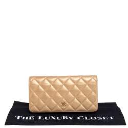 Chanel Metallic Gold Quilted Caviar Leather CC Yen Wallet