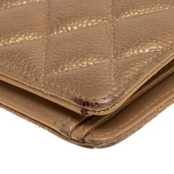 Chanel Metallic Gold Quilted Caviar Leather CC Yen Wallet