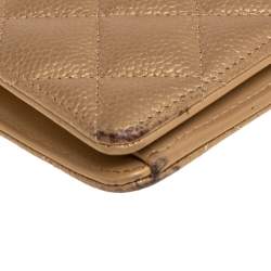 Chanel Metallic Gold Quilted Caviar Leather CC Yen Wallet