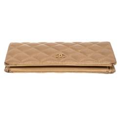 Chanel Metallic Gold Quilted Caviar Leather CC Yen Wallet