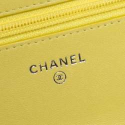 Chanel Yellow Chevron Leather Wallet on Chain