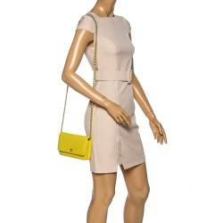 Chanel Yellow Chevron Leather Wallet on Chain