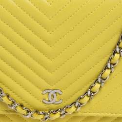 Chanel Yellow Chevron Leather Wallet on Chain
