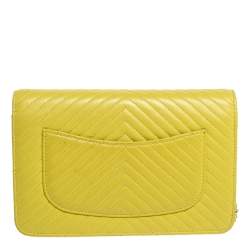 Chanel Yellow Chevron Leather Wallet on Chain