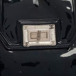 Pre Owned Chanel Dark Blue Patent Leather Giant Reissue Lock Chain Link Tote