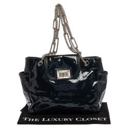 Pre Owned Chanel Dark Blue Patent Leather Giant Reissue Lock Chain Link Tote
