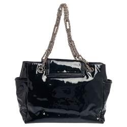 Pre Owned Chanel Dark Blue Patent Leather Giant Reissue Lock Chain Link Tote