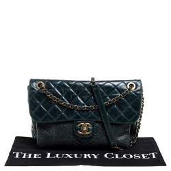 Pre Owned Chanel Dark Green Quilted Leather and Python Urban Mix Flap Bag