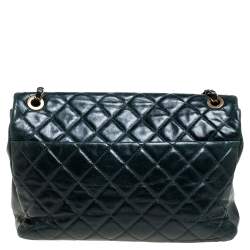 Pre Owned Chanel Dark Green Quilted Leather and Python Urban Mix Flap Bag