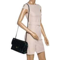 Pre Owned Chanel Dark Green Quilted Leather and Python Urban Mix Flap Bag