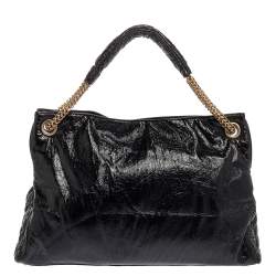 Chanel Black Crinkled Soft Patent Leather CC Chain Hobo 