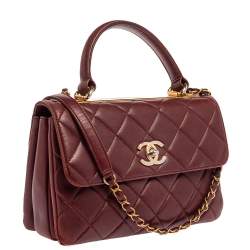 Pre Owned Chanel Red Quilted Leather Small Trendy CC Flap Top Handle Bag