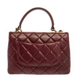 Pre Owned Chanel Red Quilted Leather Small Trendy CC Flap Top Handle Bag