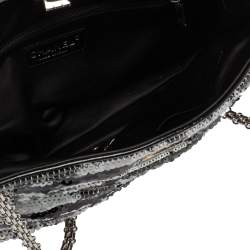 Pre Owned حقيبة يد شانيل "ريشيو" صغيرة جلد لامع و ترتر مخطط رصاصي و أسود