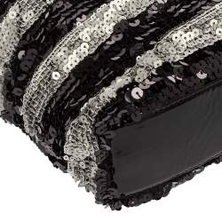 Pre Owned حقيبة يد شانيل "ريشيو" صغيرة جلد لامع و ترتر مخطط رصاصي و أسود