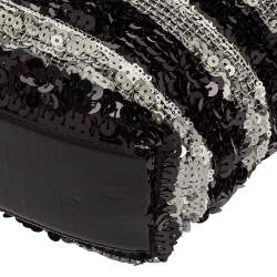 Pre Owned حقيبة يد شانيل "ريشيو" صغيرة جلد لامع و ترتر مخطط رصاصي و أسود