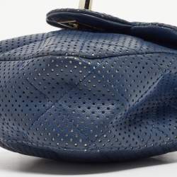 Pre Owned Chanel Navy Blue Quilted Perforated Leather Mini Crossbody Bag