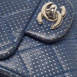 Pre Owned Chanel Navy Blue Quilted Perforated Leather Mini Crossbody Bag